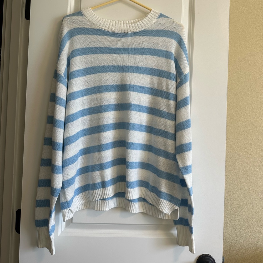 Edikted Cream and Blue Knit Sweater